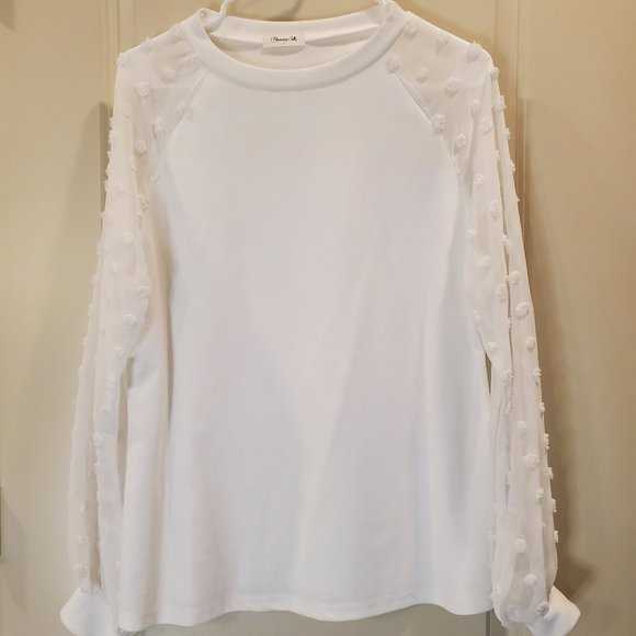 Blooming Jelly Tops - White Sheer Sleeve Blouse